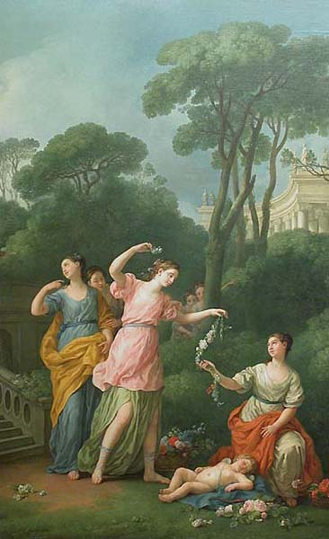 Joseph - Marie Vien Young Greek Maidens Decking the Sleeping Cupid with Flowers